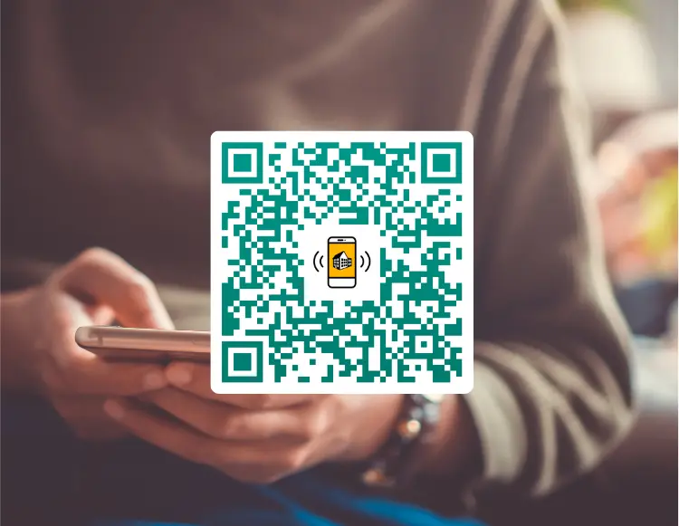 QR-kod ovanpå person med mobil – information om Teijas medlemsapp Min Föreningsapp